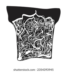 Gardening pot with old roots, vector