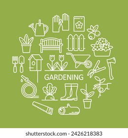 Gardening and products linear icons
