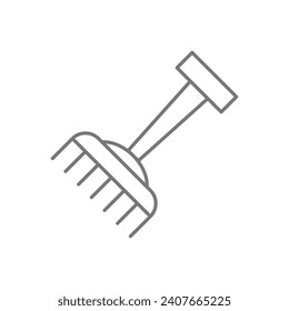 Gardening Rake grey thin line icon, 1px stroke icon, outline icon, vector, pixel perfect icon