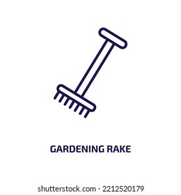 gardening rake icon from construction tools collection. Thin linear gardening rake, gardening, tool outline icon isolated on white background. Line vector gardening rake sign, symbol for web and 