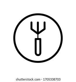 Gardening rake. Outline icon in a circle. Tool vector illustration