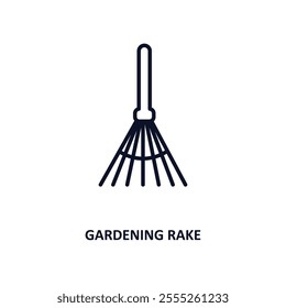 gardening rake outline icon.  Thin line icon from construction tools collection. Editable vector isolated on white background