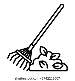 Gardening Rake and Pile of Leaves Vector Illustration - Autumn Cleanup Icon