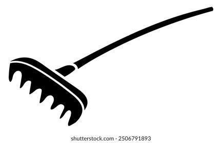 Gardening rake tool side view silhouette vector illustration. Isolated on white background