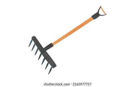 Gardening rake watercolor style vector illustration isolated on white background. Simple rake clipart. Garden tools watercolor cartoon drawing. Farmhouse clipart