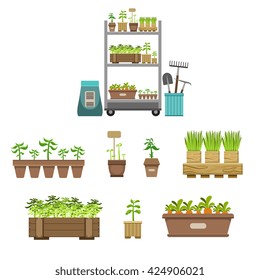 Jardinería Objetos Relacionados Colección De Ilustraciones Vectoriales Planas De Estilo Simple En Fondo Blanco
