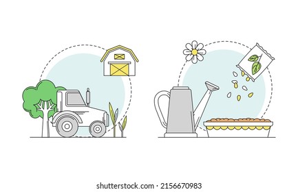 Gardening related symbols set. Eco farming concept vector illustration