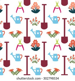 Gardening Repeat seamless Pattern with Gardening Equipment - Illustration