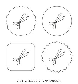 Gardening scissors icon. Secateurs tool sign symbol. Flat circle, star and emblem buttons. Labels design. Vector