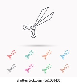 Gardening scissors icon. Secateurs tool sign symbol. Linear icons on white background.