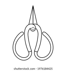 Gardening scissors outline simple minimalistic flat design vector illustration isolated on white background