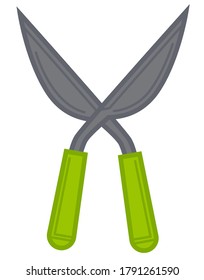 Tijeras de jardinería con cuchillas afiladas, icono aislado de dispositivo de corte para plantas, flores y arbustos. Equipo de cultivo metálico utilizado en el hogar. Atención profesional para el servicio de jardín, vector en plano