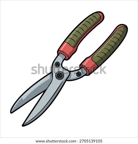 gardening scissors tool with open blades showing mechanism vector art isolated white