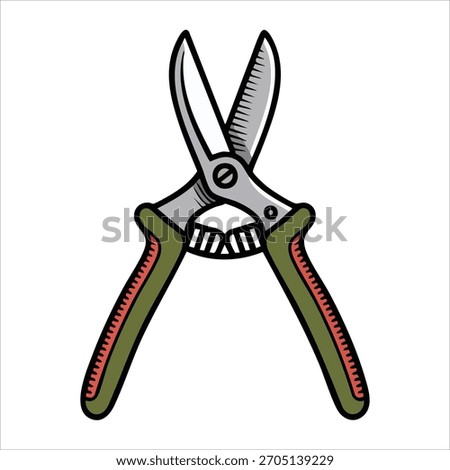 gardening scissors tool with open blades showing mechanism vector art isolated white