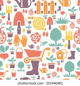 Gardening seamless pattern design with cute flat icons vector