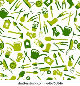 Gardening seamless pattern design with cute flat icons vector