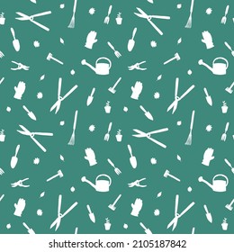 Gardening seamless pattern. Garden tools vector background. Seamless fashion print texture.