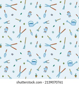 Gardening seamless pattern. Garden tools vector background. Seamless colorful doodle fashion print texture.