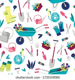 Gardening seamless pattern. Items for garden.