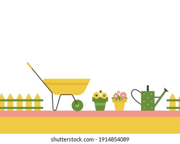 Gardening seamless pattern on a white background.