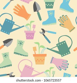 Gardening seamless repeat pattern. Suitable for stationary, textiles, backgrounds etc.