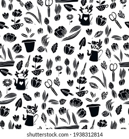 Gardening seamless vector pattern or textile prints, cards, design. Flat style vector. Gardening seamless background.