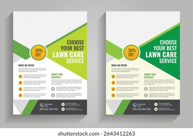 Gardening service flyer brochure cover template. Lawn and gardening or landscaping service flyer template