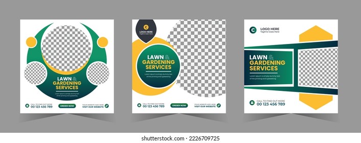 Gardening service social media post square flyer web banner template