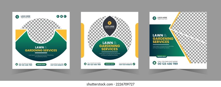 Gardening service social media post square flyer web banner template