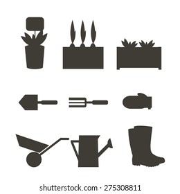 Gardening set. gardening elements, gardening silhouette