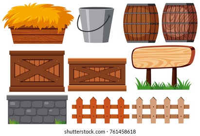 Gardening set with fences and hay illustration