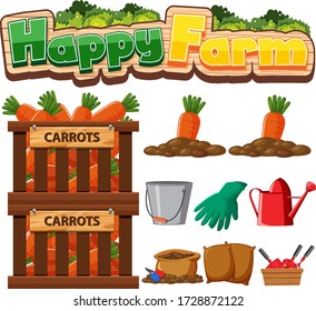 Gardening set with plant and gardening tools on white background illustration