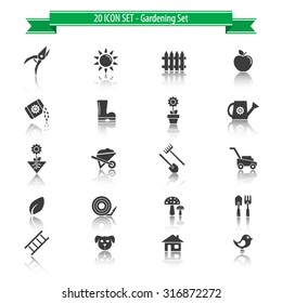 Gardening Set with Reflection - 20 Icon Set