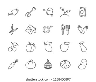 Gardening set of vector icons outline style
