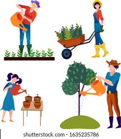  gardening set of vector illustrations isolated on white background