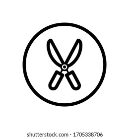 Gardening shears. Outline icon in a circle. Tool vector illustration