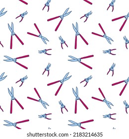 Gardening shears seamless pattern. Hedge shears and pruning shears. Garden tools vector background. Seamless fashion print texture.