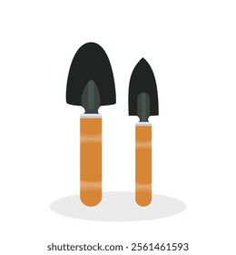 Gardening shovel with orange handle and black blade
