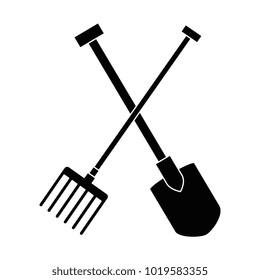 gardening shovel and rake isolated icon