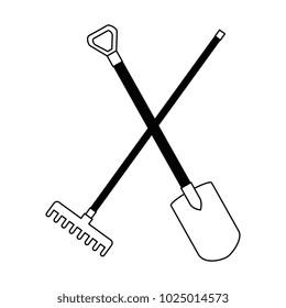 gardening shovel and rake isolated icon