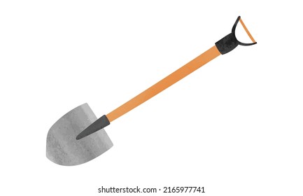 Gardening shovel watercolor style vector illustration isolated on white background. Simple shovel clipart. Garden tools watercolor cartoon drawing. Farmhouse clipart