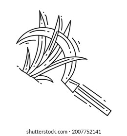Gardening sickle hand drawn icon, outline black, doodle icon, vector icon design.
