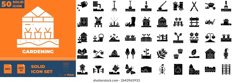 Gardening Solid Editable Icons set. Vector illustration in modern thin solid style of gardening icons: plant, gardener, sprout, etc