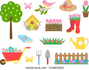 Gardening spring flowers vector illustration