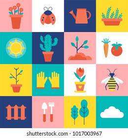 Iconos de jardín y resorte para diseño gráfico y web