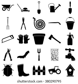 Gardening stuff tools 25 simple icons set