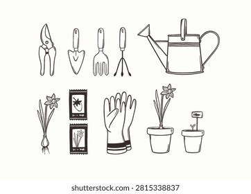 gardening stuffs  vector doodle  illustration
