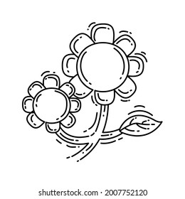 Gardening sunflower hand drawn icon, outline black, doodle icon, vector icon design.