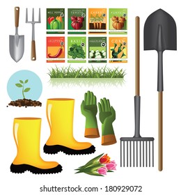 Gardening supplies collection EPS 10 vector, grouped for easy editing. No open shapes or paths.