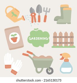 Gardening Symbol Illustration Elements Vector Set.